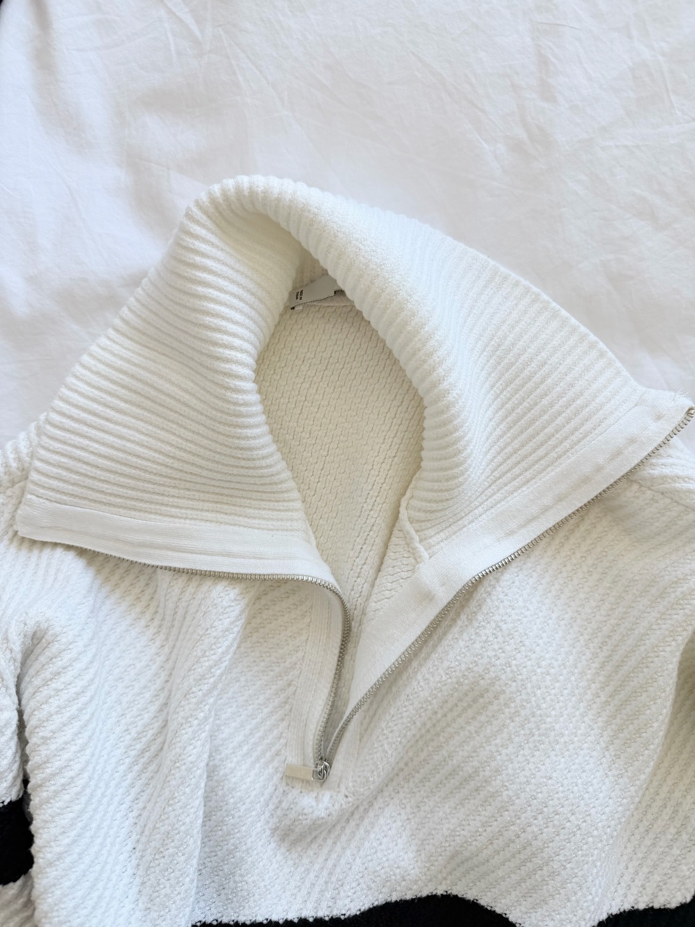 Mango White Quarter Zip Crewneck Sweater with Black Stripes - Picture 16 of 16